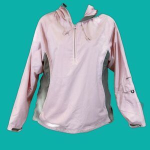 Reebok Pink Hooded Windbreaker Jacket Small 1/4 Zip Pullover Sporty Activewear